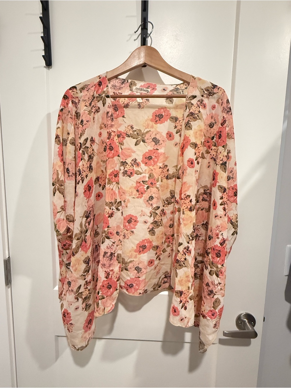 Floral Sheer Open Kimono Cardigan - Peach Pink Floral